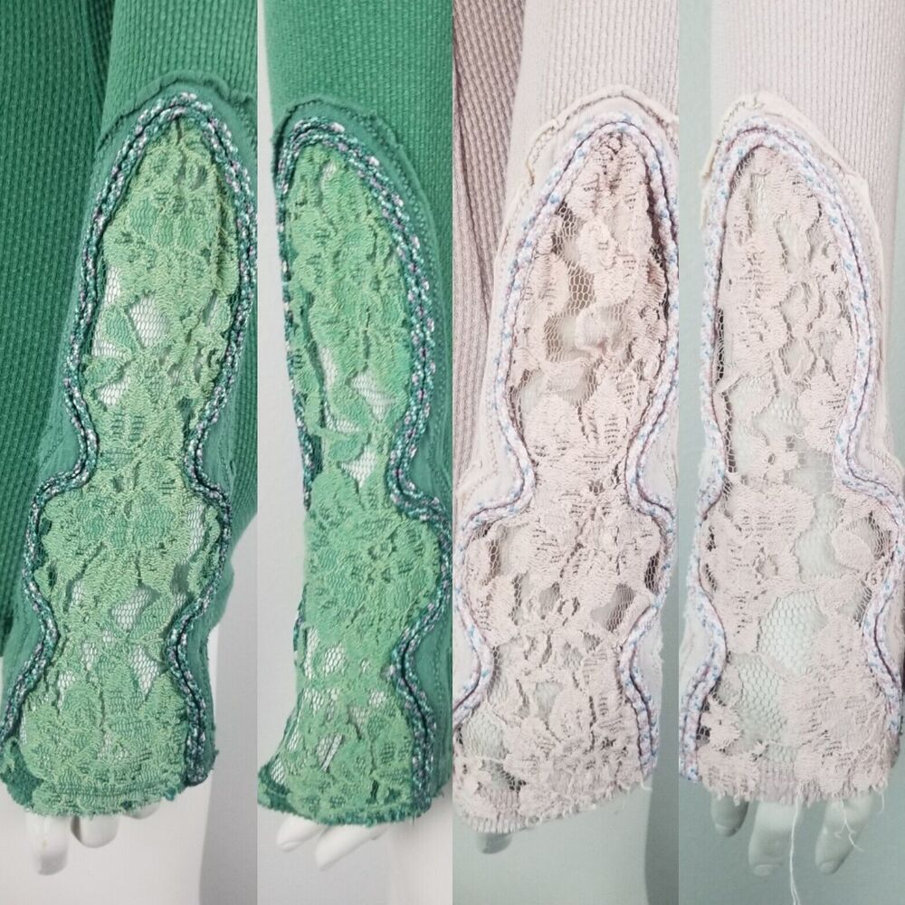 Free People Rare Crafty Cuff Green and Blush Thermal Top Bundle (2) Size Medium - Picture 9 of 13